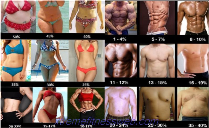 percento tuku v tele ženy a muža, príklady fotografií